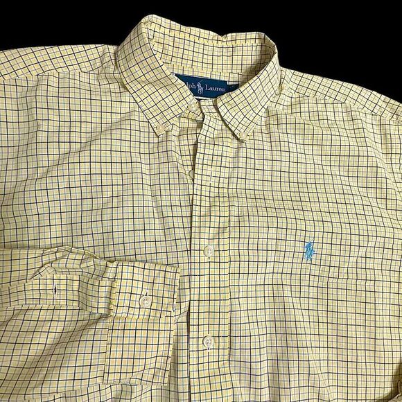 Ralph Lauren Pale Yellow Checked long sleeve classic fit shirt size Large - Picture 1 of 9